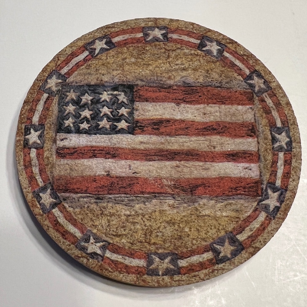 Thirstystone American Flag sandstone 4 PC 4" Coasters set  Year 2000 VTG w/box